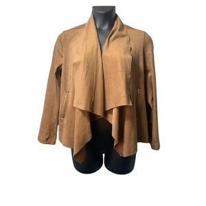 Dana Buchman Faux‑Suede Draped Jacket NWT Size L Soft Neutral Layer, Zip Pockets